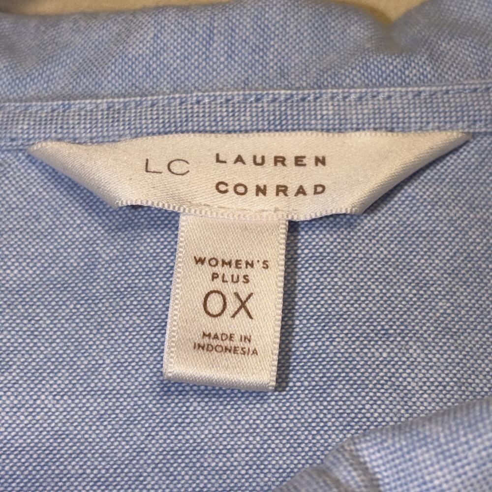 LC Lauren Conrad Blouse Women’s Plus OX Blue Peter Pan Collar Pintuck Cotton Top - Picture 3 of 7